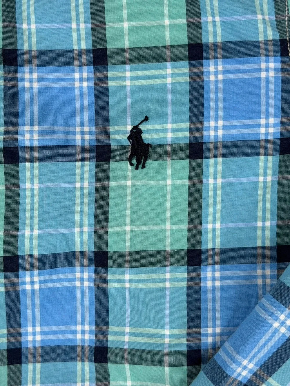 RALPH LAUREN Blue Green Plaid Cotton Poplin Button Down Shirt - M (10-12)